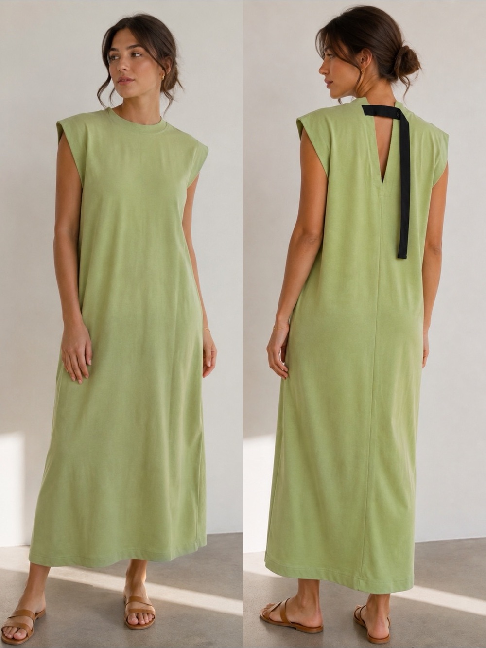 Tela made in Italy cotton midi maxi minimalist green sage sleeveless small